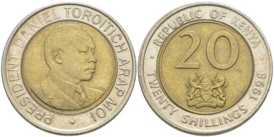 Кения 20 шиллингов 1998 Дэниэл арап Мои KM 32 биметалл 119-1131