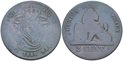 БЕЛЬГИЯ 2 САНТИМА 1836 BELGES KM 4.2 медь 4448-642