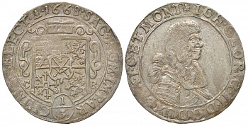 САКСОНИЯ 1/3 ТАЛЕРА 1668 CR, ИОГАНН ГЕОРГ II (1656-1680) KM 522 серебро 000-000