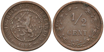 Нидерланды 1/2 цента 1885 Виллем III (1849-1890) KM 109 бронза 4576-266