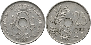 Бельгия 25 сантимов 1923 Belgique, Альберт I (1909-1934) KM 68.1 медно-никель 4171-652