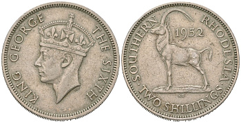 Южная Родезия 2 шиллинга 1952 Георг VI (1936-1952) KM 23 медно-никель 4616-132