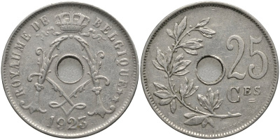 Бельгия 25 сантимов 1923 Belgique, Альберт I (1909-1934) KM 68.1 медно-никель 4171-652