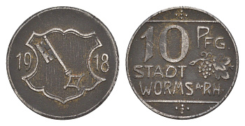 Вормс 10 пфеннигов 1918 Funck 613.2A, Men05 27640.2, Men18 34694.2 железо 4448-1051