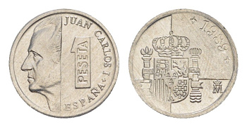 Испания 1 песета 1989 M, Хуан Карлос I (1975-2014) KM 832 алюминий UNC 4644-951