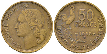 Франция 50 франков 1952 B KM 918.2, Le Franc 425 медь алюминий 4599-1111