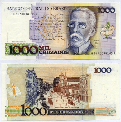 БРАЗИЛИЯ 1000 КРУЗАДО 1988 ПОДПИСЬ 26 Pick 213b бумага UNC (ПРЕСС) 7204-9-2