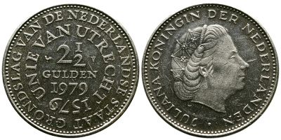 Нидерланды 2 1/2 гульдена 1979 400 лет Утрехтскому союзу, Юлиана (1949-1980) KM 197 никель 45-736