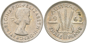 Австралия 3 пенса 1963 Елизавета II (1952-2022) KM 57 серебро 4623-131