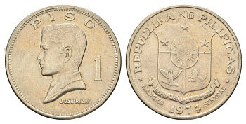Филиппины 1 песо (писо) 1974 Хосе Рицаль KM 203 медь цинк никель aUNC 4667-612
