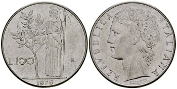 Италия 100 лир 1976 KM 96.1 нержавеющая сталь 4168-1042