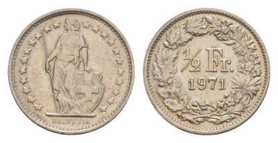 Швейцария 1/2 франка 1971 KM 23a медно-никель 4632-468