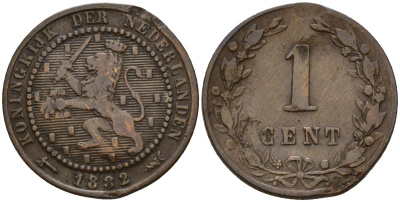 Нидерланды 1 цент 1882 Вильгельмина I (1890-1948) KM 107 бронза 4152-649