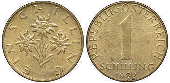 Австрия 1 шиллинг 1982 KM 2886 алюминиевая бронза 51-1151