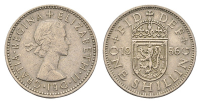 Великобритания 1 шиллинг 1956 Елизавета II (1952-2022), Шотландский герб KM 905, Spink 4148 медно-никель 4699-523