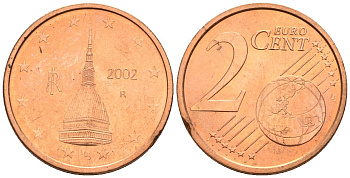 Италия 2 евроцента 2002 KM 211 сталь плакированная медью 4147-737