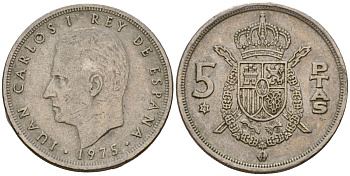 Испания 5 песет 1975 (78) Хуан Карлос I (1975-2014) KM 807 медно-никель 190-1121