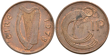 Ирландия 1 пенни 1978 птичка KM 20 бронза 92-147