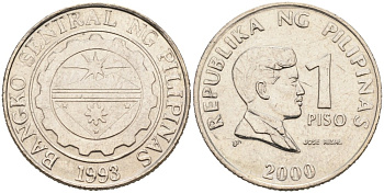 Филиппины 1 писо 2000 Хосе Рицаль KM 269 медно-никель 4556-1154