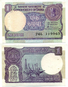 ИНДИЯ 1 РУПИЯ 1985 НЕФТЯНАЯ ПЛАТФОРМА Pick 78Аb бумага UNC (ПРЕСС) 6289-36-1-2