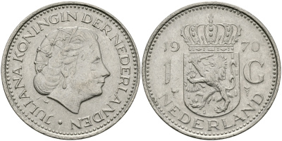 Нидерланды 1 гульден 1970 Юлиана (1948-1980) KM 184а никель 94-626