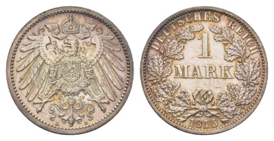 Германия 1 марка 1915 A, Вильгельм II (1888-1918) KM 14, J. 17 серебро aUNC 4626-251