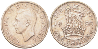 Великобритания 1 шиллинг 1950 Георг VI (1936-1952) KM 876, Spink 4108 медно-никель 4128-712