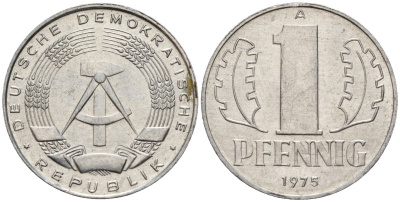 ГДР 1 пфенниг 1975 A KM 8.1 алюминий 4189-519