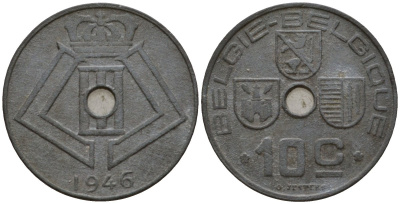 Бельгия 10 сантимов 1946 Belgique - Belgie KM 125 цинк 99-957