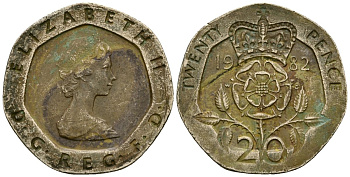 Великобритания 20 пенсов 1982 Елизавета II (1952-2022) KM 931, Spink 4230 (G1) медно-никель 4167-1255