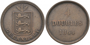 Гернси 4 дабла (дубля) 1864 KM 5 бронза 3853-1223