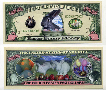 США 1000000 ДОЛЛАРОВ 2003 СУВЕНИРНАЯ БАНКНОТА, ПАСХАЛЬНЫЙ КРОЛИК бумага UNC (ПРЕСС) 8588-16-1-2