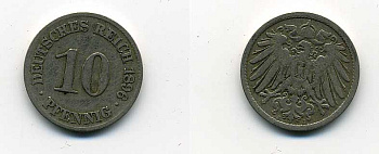 ГЕРМАНИЯ 10 ПФЕННИГОВ 1896 J KM 12, J. 13 медно-никель 35-514