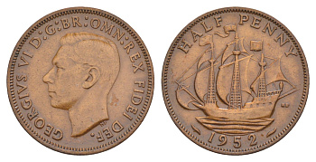 Великобритания 1/2 пенни 1952 Георг VI (1936-1952) KM 868, Spink 4118 бронза 4638-457