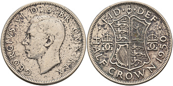 Великобритания 1/2 кроны 1950 Георг VI (1936-1952) KM 879, Spink 4106 медно-никель    4599-734