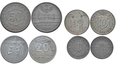Австрия набор из 4 монет (1, 10, 20, 50 геллеров) 1915 лагерные деньги, лагерь Klein Munchen (маленький Мюнхен), первая мировая война  цинк    N5-52