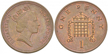 Великобритания 1 пенни 1986 Елизавета II (1952-2022) KM 935, Spink 4381 (B3) бронза 214-1057