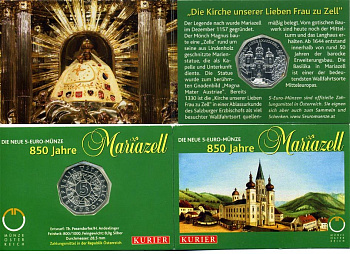 Австрия 5 евро 2007 850 лет городу Мариацелль, церковь KM 3145 серебро UNC 1-5-2-06
