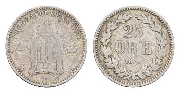 Швеция 25 эре 1878 Оскар II (1872-1907) KM 738 серебро 4655-248