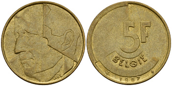 Бельгия 5 франков 1987 Belgie, Бодуэн I (1951-1993) KM 164 алюминиевая бронза 4601-313