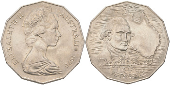 Австралия 50 центов 1970 200 лет австралийскому путешествию капитана Кука KM 69 медно-никель UNC 4512-1123