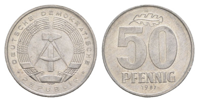 ГДР 50 пфеннигов 1982 KM 12.2 алюминий UNC 4629-844