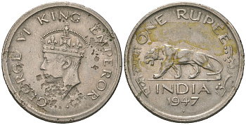 Британская Индия 1 рупия 1947 KM 559 никель 4389-234