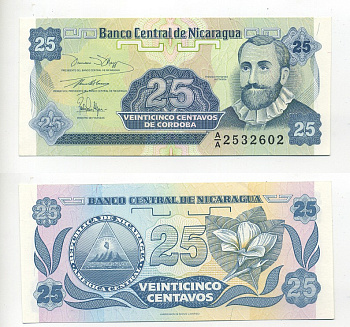 Никарагуа 25 сентаво 1991 Франсиско Эрнандес де Кордоба Pick 170 a бумага UNC (пресс) 7217-27-1