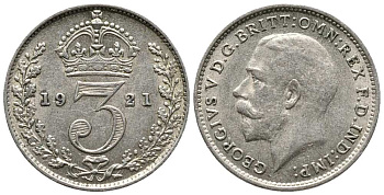 Великобритания 3 пенса 1921 Георг V (1910-1936) KM 813а, Spink 4026 серебро 214-568
