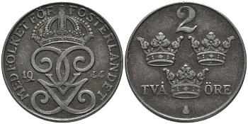 Швеция 2 эре 1944 Густав V (1907-1950) KM 811 железо 63-853