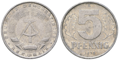 ГДР 5 пфеннигов 1972 A KM 9.1 алюминий 4625-646