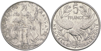 Французская Новая Каледония 5 франков 2014 птица кагу, (IEOM) KM 16, Schoen 12, Lec 81k алюминий 4117-624