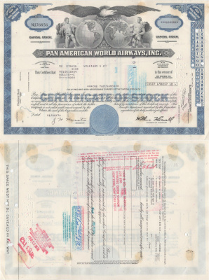 США, Pan American World Airwaysсертификат на 100 акций1974бумага5553-8-2