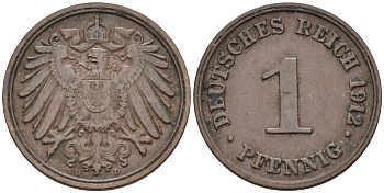 Германия 1 пфенниг 1912 D KM 10, J. 10 медь 4594-1251